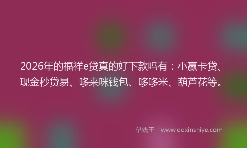 2026年的福祥e贷真的好下款吗有：小赢卡贷、现金秒贷易、哆来咪钱包、哆哆米、葫芦花等。