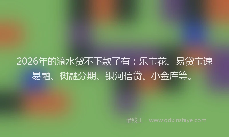 2026年的滴水贷不下款了有：乐宝花、易贷宝速易融、树融分期、银河信贷、小金库等。