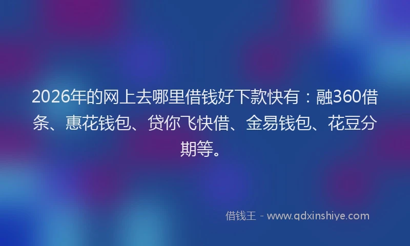 2026年的网上去哪里借钱好下款快有：融360借条、惠花钱包、贷你飞快借、金易钱包、花豆分期等。