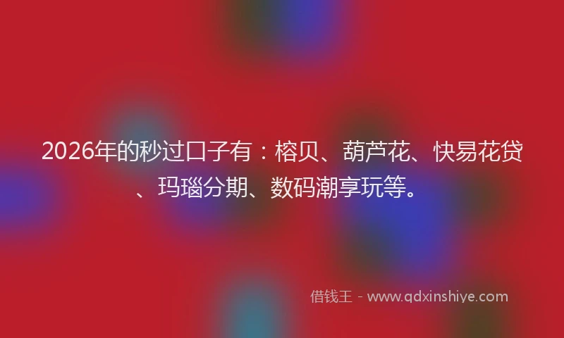 2026年的秒过口子有：榕贝、葫芦花、快易花贷、玛瑙分期、数码潮享玩等。
