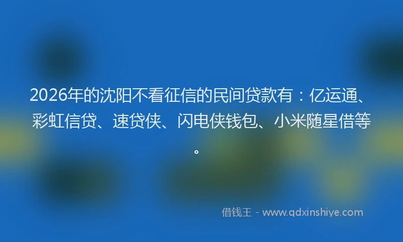 2026年的沈阳不看征信的民间贷款有：亿运通、彩虹信贷、速贷侠、闪电侠钱包、小米随星借等。