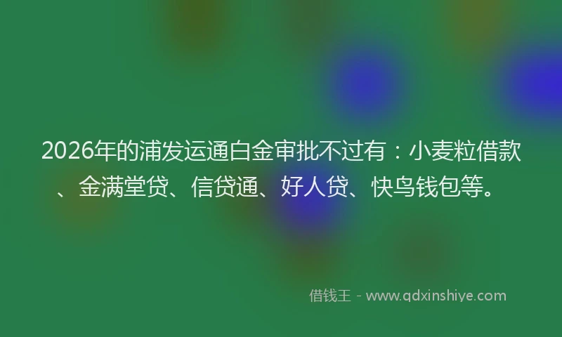 2026年的浦发运通白金审批不过有：小麦粒借款、金满堂贷、信贷通、好人贷、快鸟钱包等。
