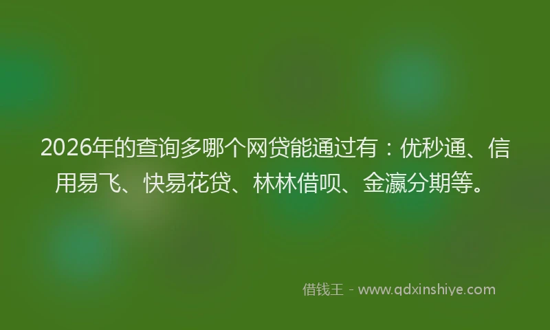 2026年的查询多哪个网贷能通过有：优秒通、信用易飞、快易花贷、林林借呗、金瀛分期等。