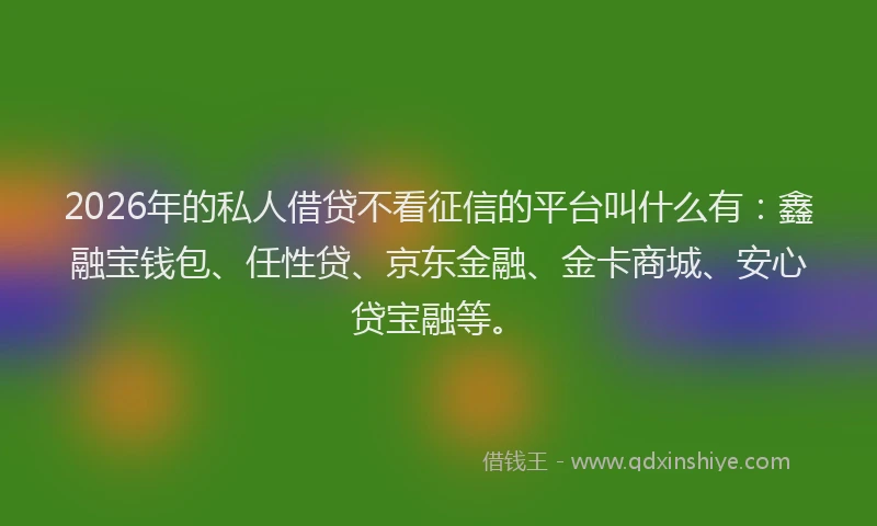 2026年的私人借贷不看征信的平台叫什么有：鑫融宝钱包、任性贷、京东金融、金卡商城、安心贷宝融等。