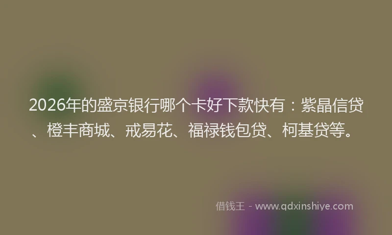 2026年的盛京银行哪个卡好下款快有：紫晶信贷、橙丰商城、戒易花、福禄钱包贷、柯基贷等。