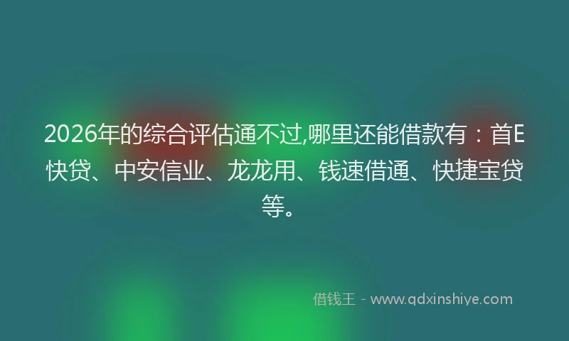 2026年的综合评估通不过,哪里还能借款有：首E快贷、中安信业、龙龙用、钱速借通、快捷宝贷等。