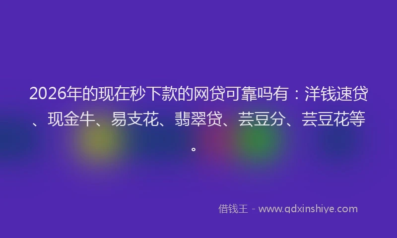 2026年的现在秒下款的网贷可靠吗有：洋钱速贷、现金牛、易支花、翡翠贷、芸豆分、芸豆花等。