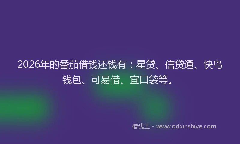 2026年的番茄借钱还钱有：星贷、信贷通、快鸟钱包、可易借、宜口袋等。