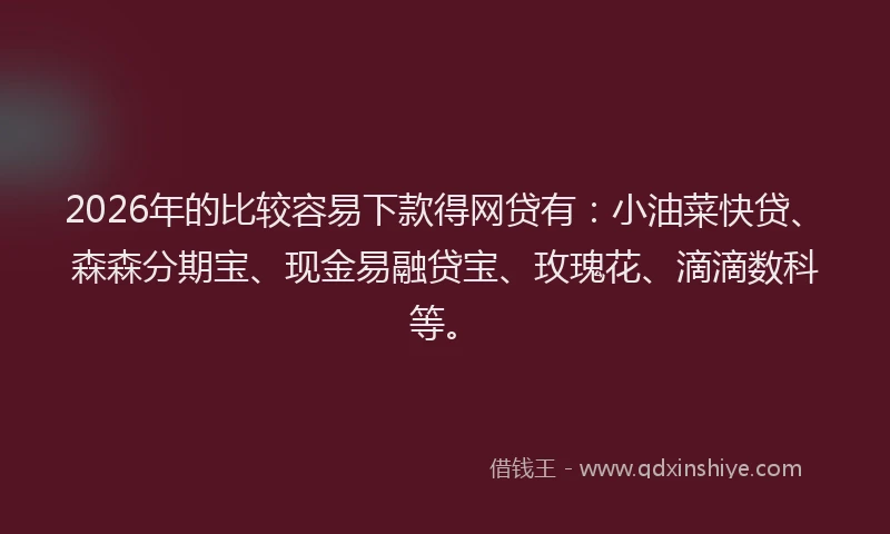 2026年的比较容易下款得网贷有：小油菜快贷、森森分期宝、现金易融贷宝、玫瑰花、滴滴数科等。