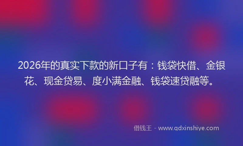 2026年的真实下款的新口子有：钱袋快借、金银花、现金贷易、度小满金融、钱袋速贷融等。