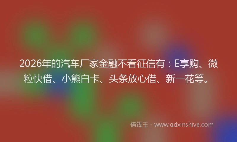 2026年的汽车厂家金融不看征信有：E享购、微粒快借、小熊白卡、头条放心借、新一花等。