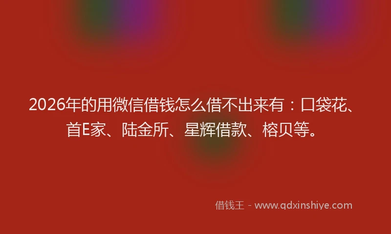 2026年的用微信借钱怎么借不出来有：口袋花、首E家、陆金所、星辉借款、榕贝等。