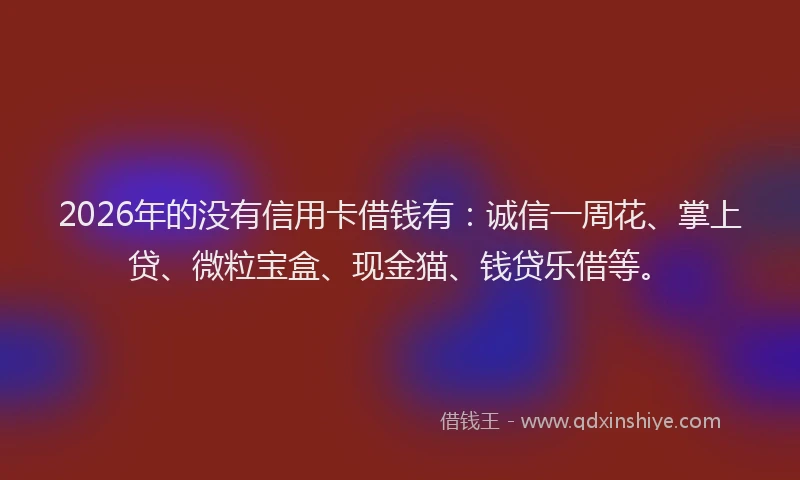 2026年的没有信用卡借钱有：诚信一周花、掌上贷、微粒宝盒、现金猫、钱贷乐借等。