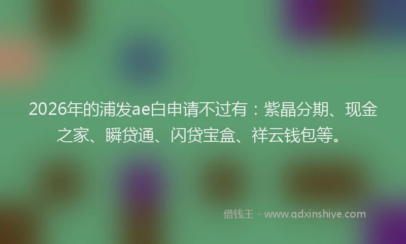 2026年的浦发ae白申请不过有：紫晶分期、现金之家、瞬贷通、闪贷宝盒、祥云钱包等。