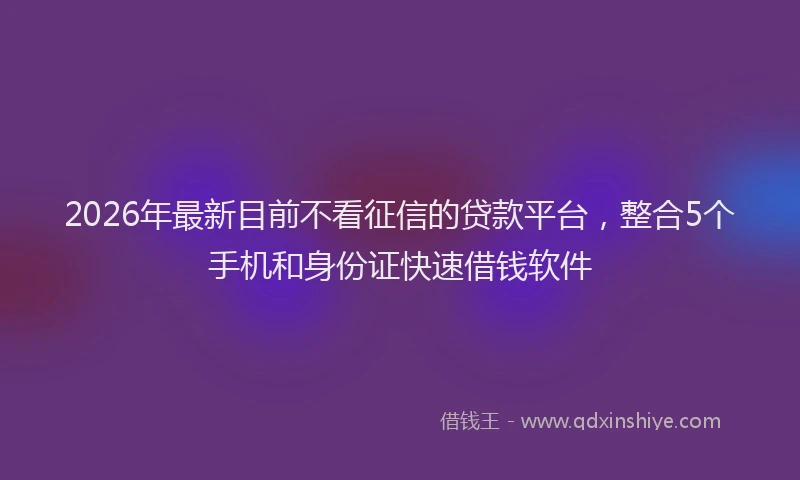 2026年最新目前不看征信的贷款平台，整合5个手机和身份证快速借钱软件