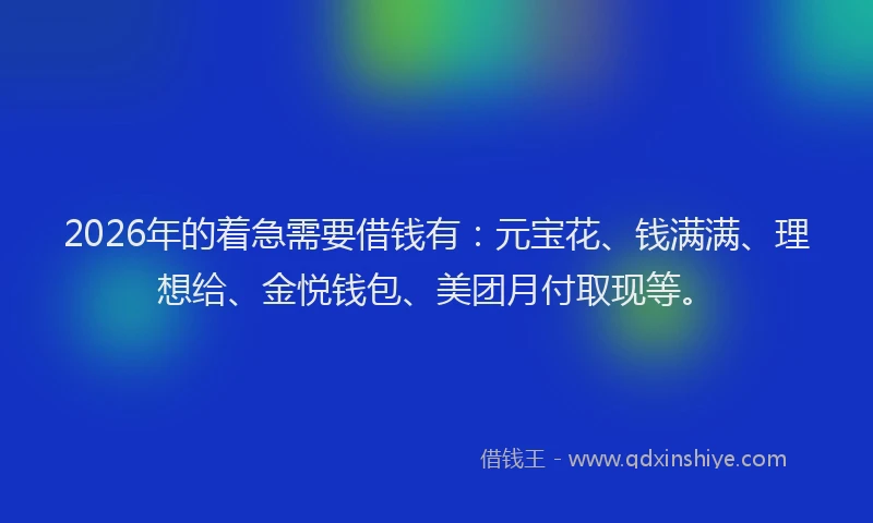 2026年的着急需要借钱有：元宝花、钱满满、理想给、金悦钱包、美团月付取现等。