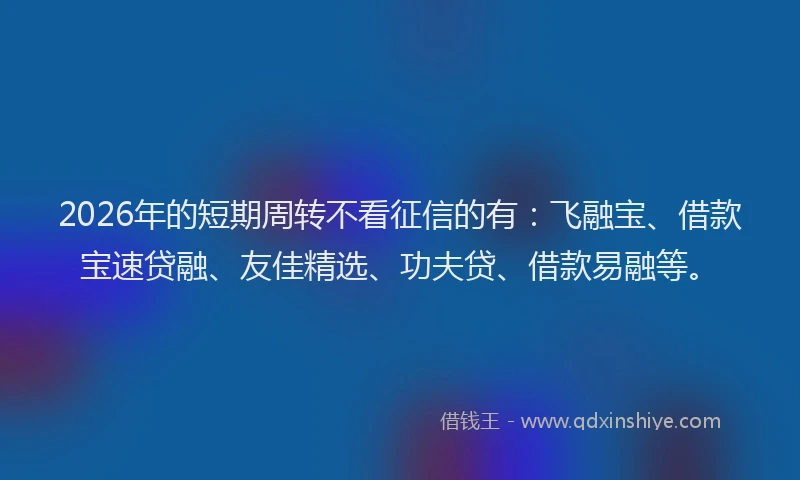 2026年的短期周转不看征信的有：飞融宝、借款宝速贷融、友佳精选、功夫贷、借款易融等。