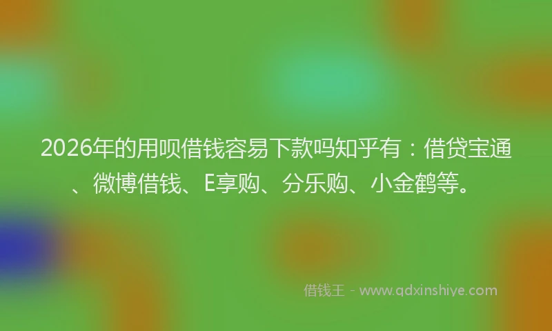 2026年的用呗借钱容易下款吗知乎有：借贷宝通、微博借钱、E享购、分乐购、小金鹤等。