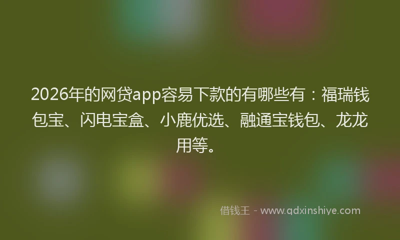 2026年的网贷app容易下款的有哪些有：福瑞钱包宝、闪电宝盒、小鹿优选、融通宝钱包、龙龙用等。