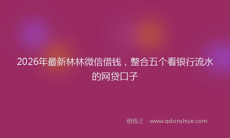 2026年最新林林微信借钱，整合五个看银行流水的网贷口子