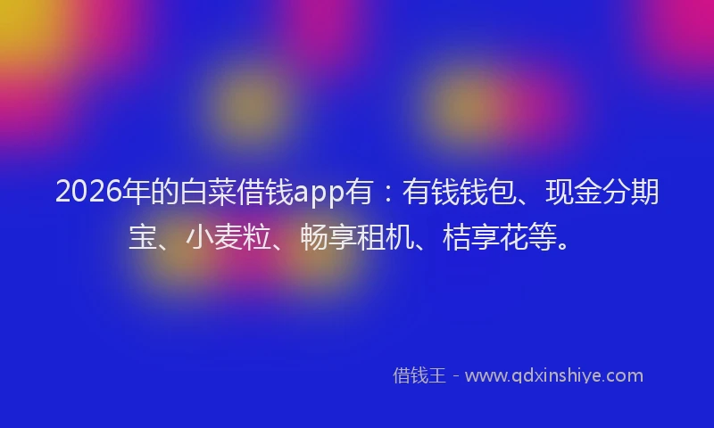 2026年的白菜借钱app有：有钱钱包、现金分期宝、小麦粒、畅享租机、桔享花等。