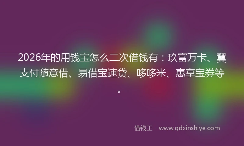 2026年的用钱宝怎么二次借钱有：玖富万卡、翼支付随意借、易借宝速贷、哆哆米、惠享宝券等。