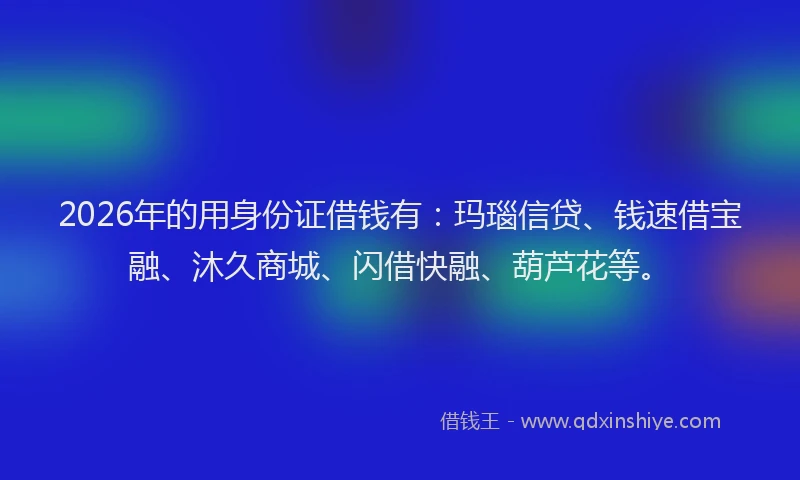 2026年的用身份证借钱有：玛瑙信贷、钱速借宝融、沐久商城、闪借快融、葫芦花等。