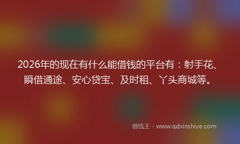 2026年的现在有什么能借钱的平台有：射手花、瞬借通途、安心贷宝、及时租、丫头商城等。