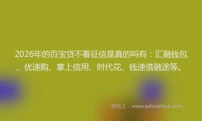 2026年的百宝贷不看征信是真的吗有：汇融钱包、优速购、掌上信用、时代花、钱速借融途等。