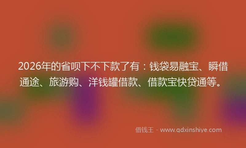 2026年的省呗下不下款了有：钱袋易融宝、瞬借通途、旅游购、洋钱罐借款、借款宝快贷通等。