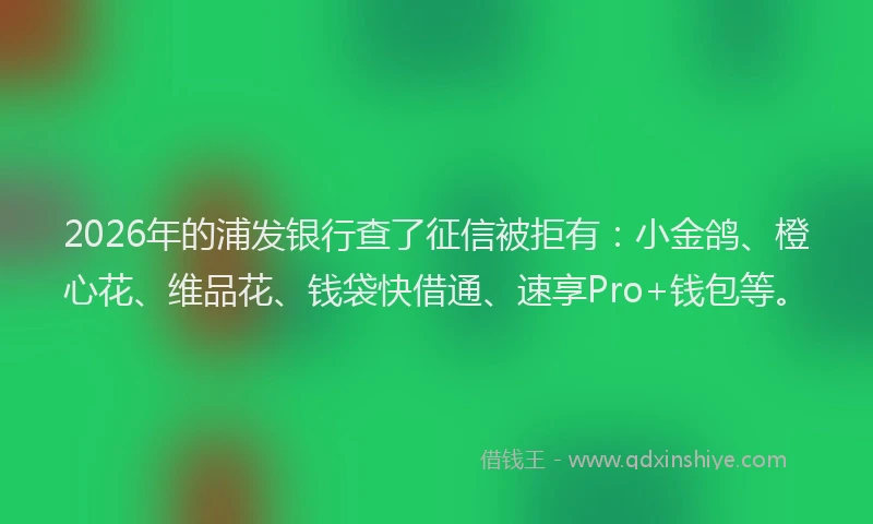 2026年的浦发银行查了征信被拒有：小金鸽、橙心花、维品花、钱袋快借通、速享Pro+钱包等。