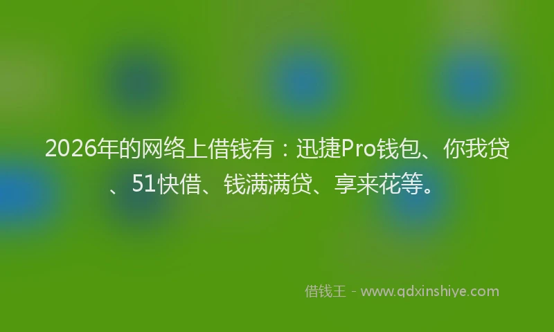 2026年的网络上借钱有：迅捷Pro钱包、你我贷、51快借、钱满满贷、享来花等。