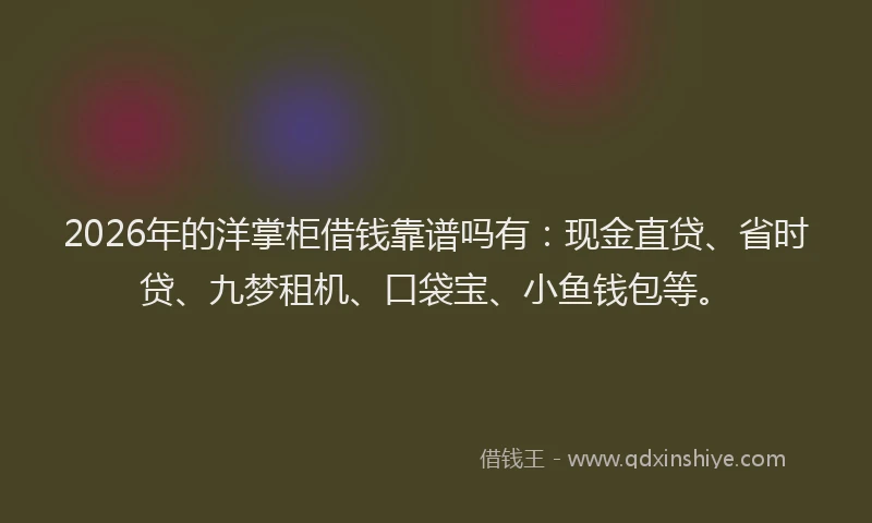 2026年的洋掌柜借钱靠谱吗有：现金直贷、省时贷、九梦租机、口袋宝、小鱼钱包等。