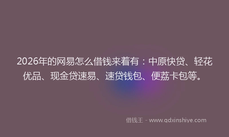 2026年的网易怎么借钱来着有：中原快贷、轻花优品、现金贷速易、速贷钱包、便荔卡包等。