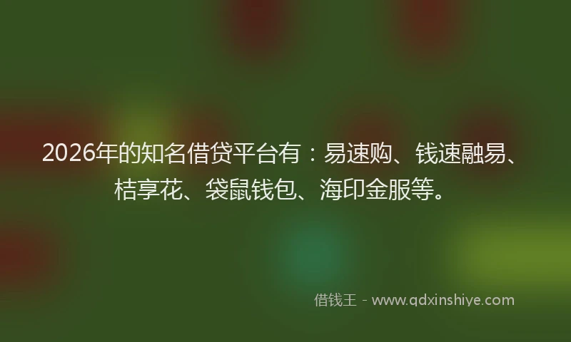 2026年的知名借贷平台有：易速购、钱速融易、桔享花、袋鼠钱包、海印金服等。