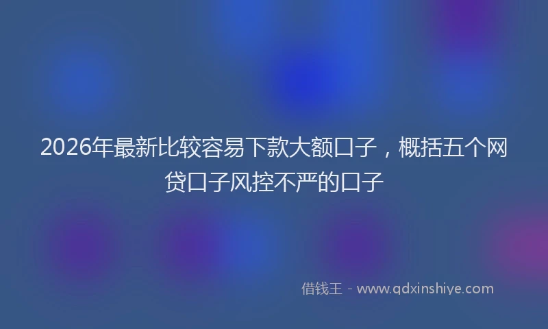 2026年最新比较容易下款大额口子，概括五个网贷口子风控不严的口子