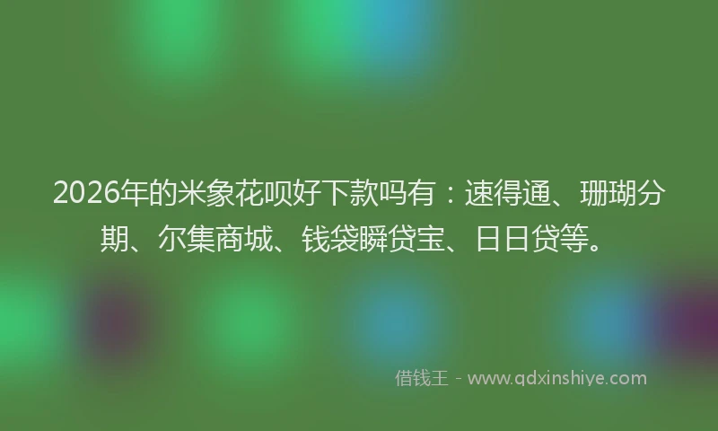 2026年的米象花呗好下款吗有：速得通、珊瑚分期、尔集商城、钱袋瞬贷宝、日日贷等。
