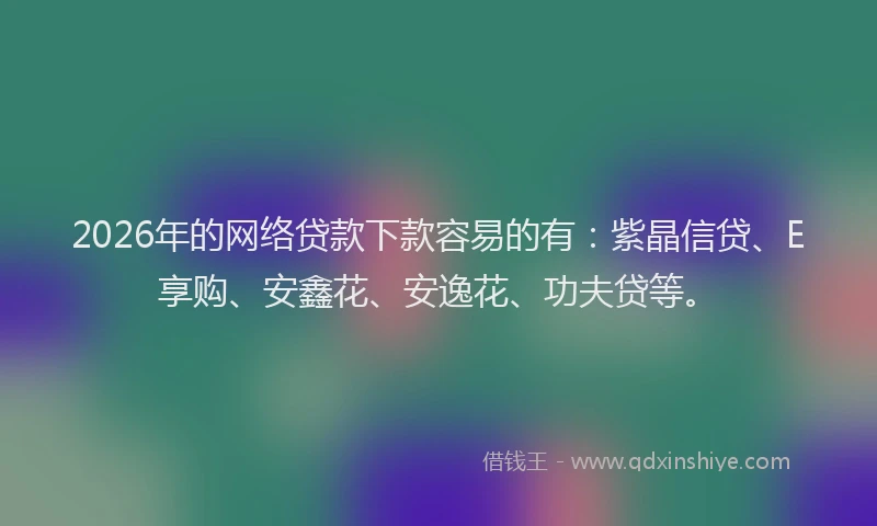 2026年的网络贷款下款容易的有：紫晶信贷、E享购、安鑫花、安逸花、功夫贷等。