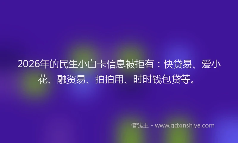 2026年的民生小白卡信息被拒有：快贷易、爱小花、融资易、拍拍用、时时钱包贷等。