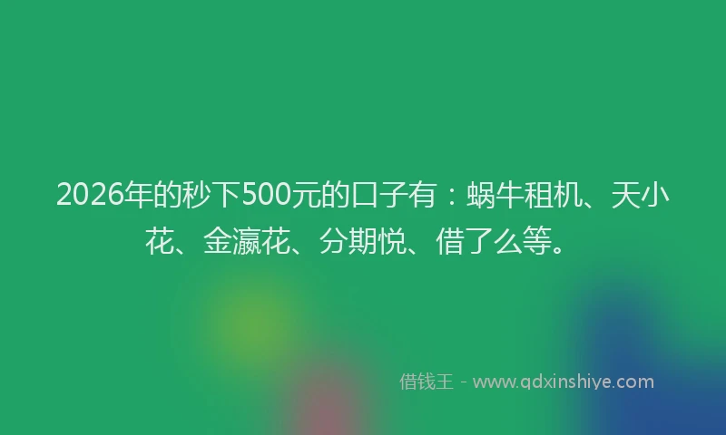 2026年的秒下500元的口子有：蜗牛租机、天小花、金瀛花、分期悦、借了么等。