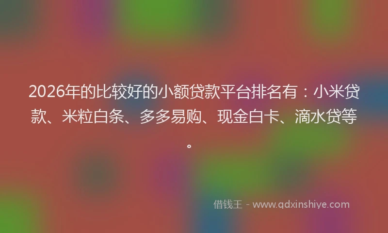 2026年的比较好的小额贷款平台排名有：小米贷款、米粒白条、多多易购、现金白卡、滴水贷等。