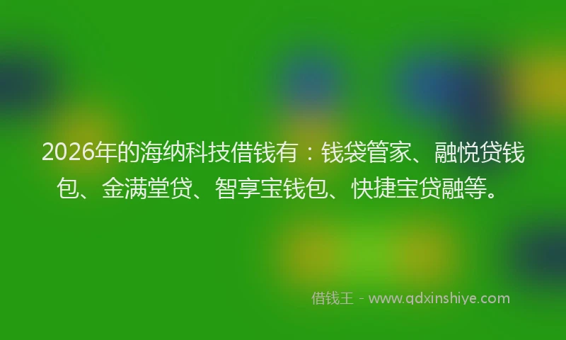 2026年的海纳科技借钱有：钱袋管家、融悦贷钱包、金满堂贷、智享宝钱包、快捷宝贷融等。