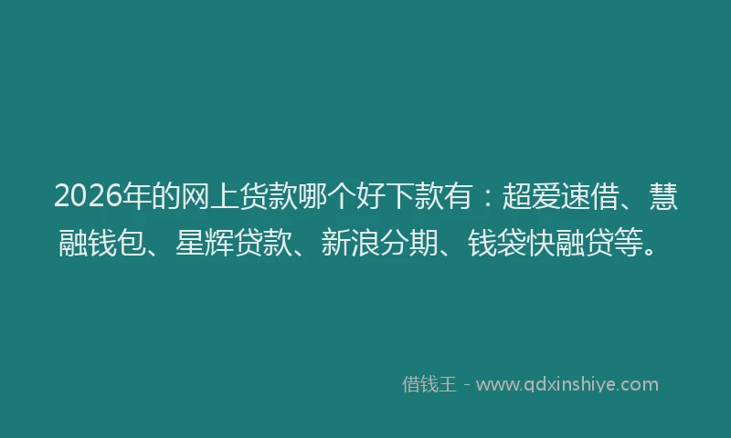 2026年的网上货款哪个好下款有：超爱速借、慧融钱包、星辉贷款、新浪分期、钱袋快融贷等。