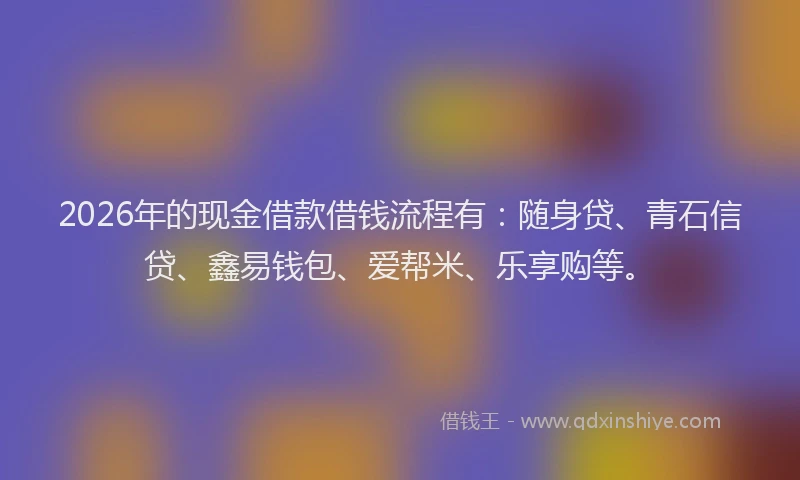 2026年的现金借款借钱流程有：随身贷、青石信贷、鑫易钱包、爱帮米、乐享购等。
