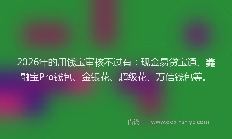2026年的用钱宝审核不过有：现金易贷宝通、鑫融宝Pro钱包、金银花、超级花、万信钱包等。