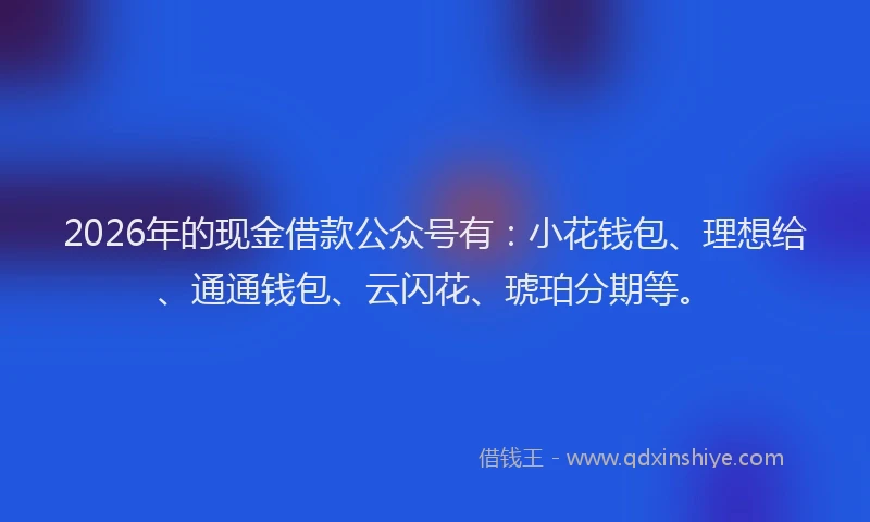 2026年的现金借款公众号有：小花钱包、理想给、通通钱包、云闪花、琥珀分期等。