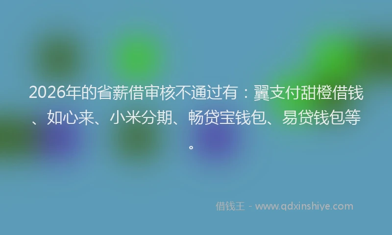 2026年的省薪借审核不通过有：翼支付甜橙借钱、如心来、小米分期、畅贷宝钱包、易贷钱包等。