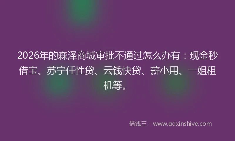 2026年的森泽商城审批不通过怎么办有：现金秒借宝、苏宁任性贷、云钱快贷、薪小用、一姐租机等。