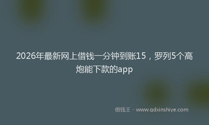 2026年最新网上借钱一分钟到账15，罗列5个高炮能下款的app