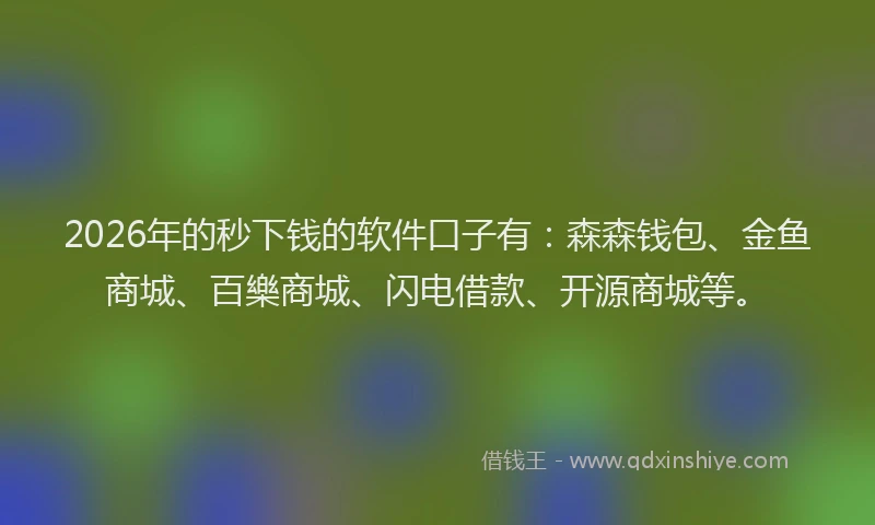2026年的秒下钱的软件口子有：森森钱包、金鱼商城、百樂商城、闪电借款、开源商城等。